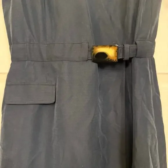 Vintage Liz Claiborne Wrap Dress Mandarin Collar 10 Petite Black Belted GUC - Picture 4 of 10